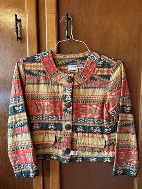 Chico’s Women’s Multi-Color Patterned Cropped Jacket